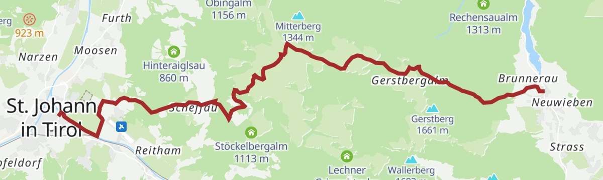 Route map: Von St. Ulrich a.P. über den Kalkstein nach St. Johann i.T.